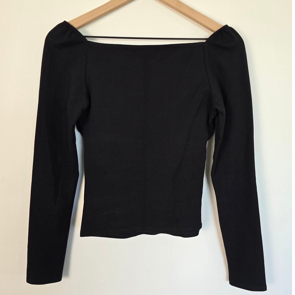 Reformation Black Long-Sleeve Sweetheart Top Size S | Organic Cotton - Picture 2 of 3